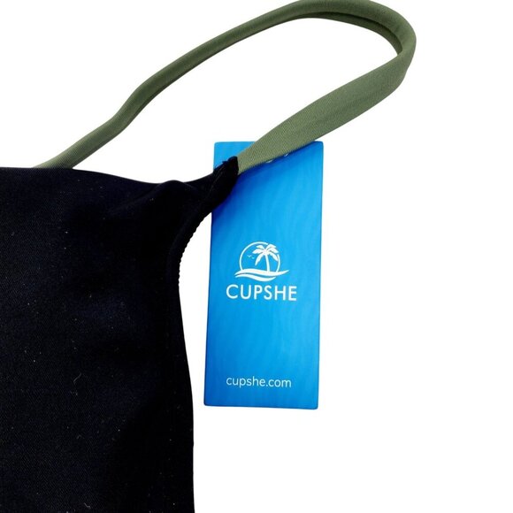 Cupshe Womens Waisted Two Piece Bikini Set Black Green Size S Adjustable Straps - Picture 6 of 8